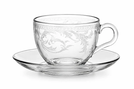 Filiżanki do cappuccino ze spodkiem-Trawione w szkle