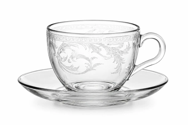 Filiżanki do cappuccino ze spodkiem-Trawione w szkle